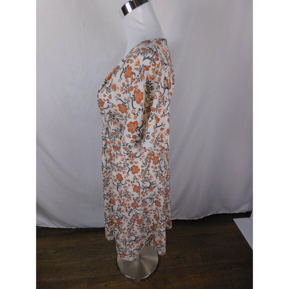 Fensace Large Cream Orange Floral Wrap V-Neck Midi Dress - Picture 5 of 11
